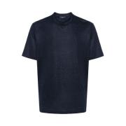 Navy Blå Linned-Bomuld T-Shirt