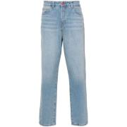 Flamme Broderet Lys Blå Denim Jeans