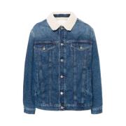 Denimjakke med Faux-Shearling Krave