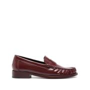 Burgundy Læder Slip-On Moc Stitching Sko