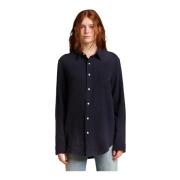 Navy Gauze Boyfriend Shirt