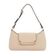 Beige Kalveskind Crossbody Taske med Justerbar Rem