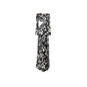 Jaguar-Print Maxi Kjole med Cut-Out