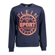 Blå Langærmet Crewneck Sweatshirt med Print