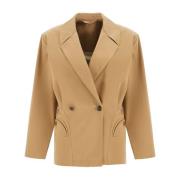 Beige Bomuld Dobbelt-Breasted Blazer