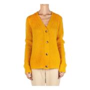 Mohair V-Neck Cardigan med Kontrast Manchetter