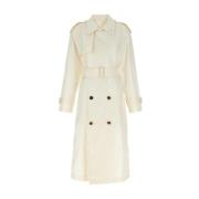 Hvid Silke Trenchcoat Elegant Stilfuld