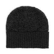 Ribbet uldgrå beanie hat