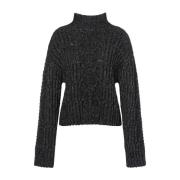 Grå Chunky Strik Høj Krave Sweater