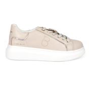 Beige Læder Sneakers med Sommerfugl Detalje