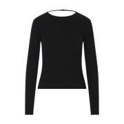 Sort Ribstrikket Sweater med Logo Broderi