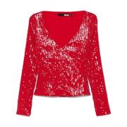 Rød Sequin V-hals Statement Top