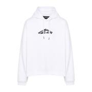 Hvid Grafisk Sweatshirt med Hætte