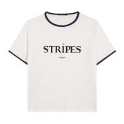 Stribet bomulds T-shirt i hvid