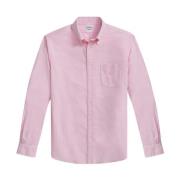 Pink Regular Fit Oxford Cloth Fredag Sport Skjorte med Polo Button Dow...