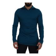 Blå Krave Pullover Sweater T-Shirt