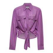 Fuchsia Button-Up Skjorte med Sløjfedetaljer