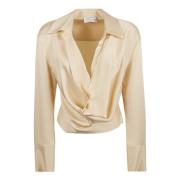 Beige Satin Draperet Skjorte