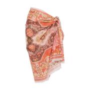 Koralfarvet frynser paisley wrap kjole