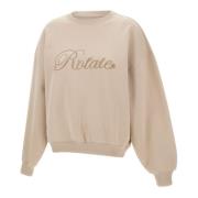 Beige Bomuldssweatshirt med Logo Broderi