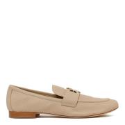 Beige læder loafers med guldlogo