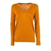 Dame V-hals sweater lys ensfarvet