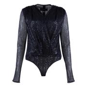 Glitrende Sequin Deep V Neck Bodysuit