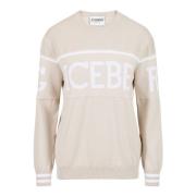 Isfarvet carry-over crewneck i bomuld med jacquard logo stribe