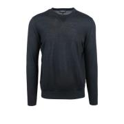 Sort Sweater Ribbet Crewneck Uldblanding