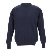 Blå Crew Neck Sweater med Kontrastindsatser