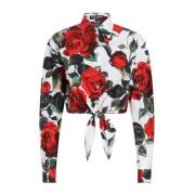 Rose Print Cropped Skjorte Hvid