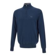 Blå Bomuld Uld Sweater med Halv-Zip