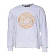 Broderet Pullover Sweater med Crew Neck