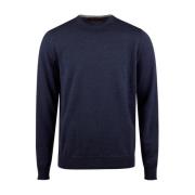 Blå Merino Uld Crew Neck Sweater