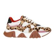 Leopard Sneakers med Mesh Paneler