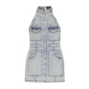 Denim Mini Kjole med Patch Lommer