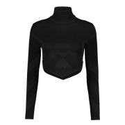 Ribbet turtleneck top med jacquardmotiv