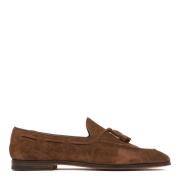 Brune Ruskind Loafers med Tassel Detalje