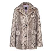 Stilfuld Beige Slange Print Faux Fur Frakke Niuvis - Beige