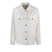 Hvid Denim Overshirt Jakke Frynset Logo