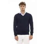 Blå V-Neck Uld Sweater