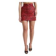 Rød Leopard High-Waisted Mini Nederdel