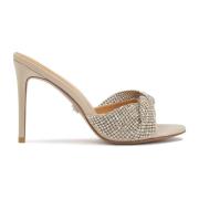 Beige stiletto mules dekoreret med zirconia