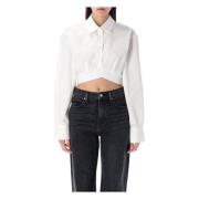 Hvid Crop Shirt med Elastisk Hem