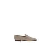 Suede Loafers med Almond Toe og Block Heel