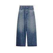 Oversized Denim Bukser med Slidt Finish