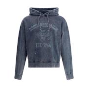 Vintage Paint-Speckled Hoodie med Justerbar Snor