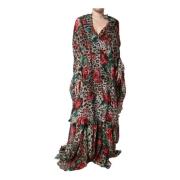 LeopardPrint Roses Silke Maxi Kjole