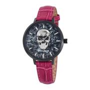 Skull Watch Sort Læder Pink Skive