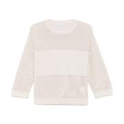 Beige Lamé Crew Neck Sweater